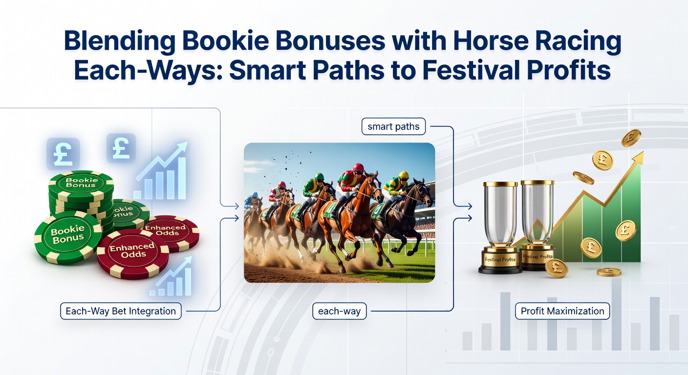 Close-up of a bookmaker app displaying each-way odds and bonus offers during a lively horse race