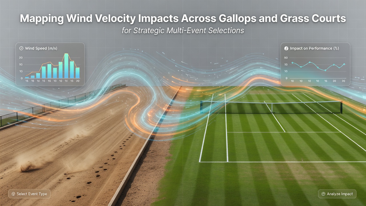 Wind velocity mapping tools overlaid on a racecourse gallop and adjacent grass tennis court