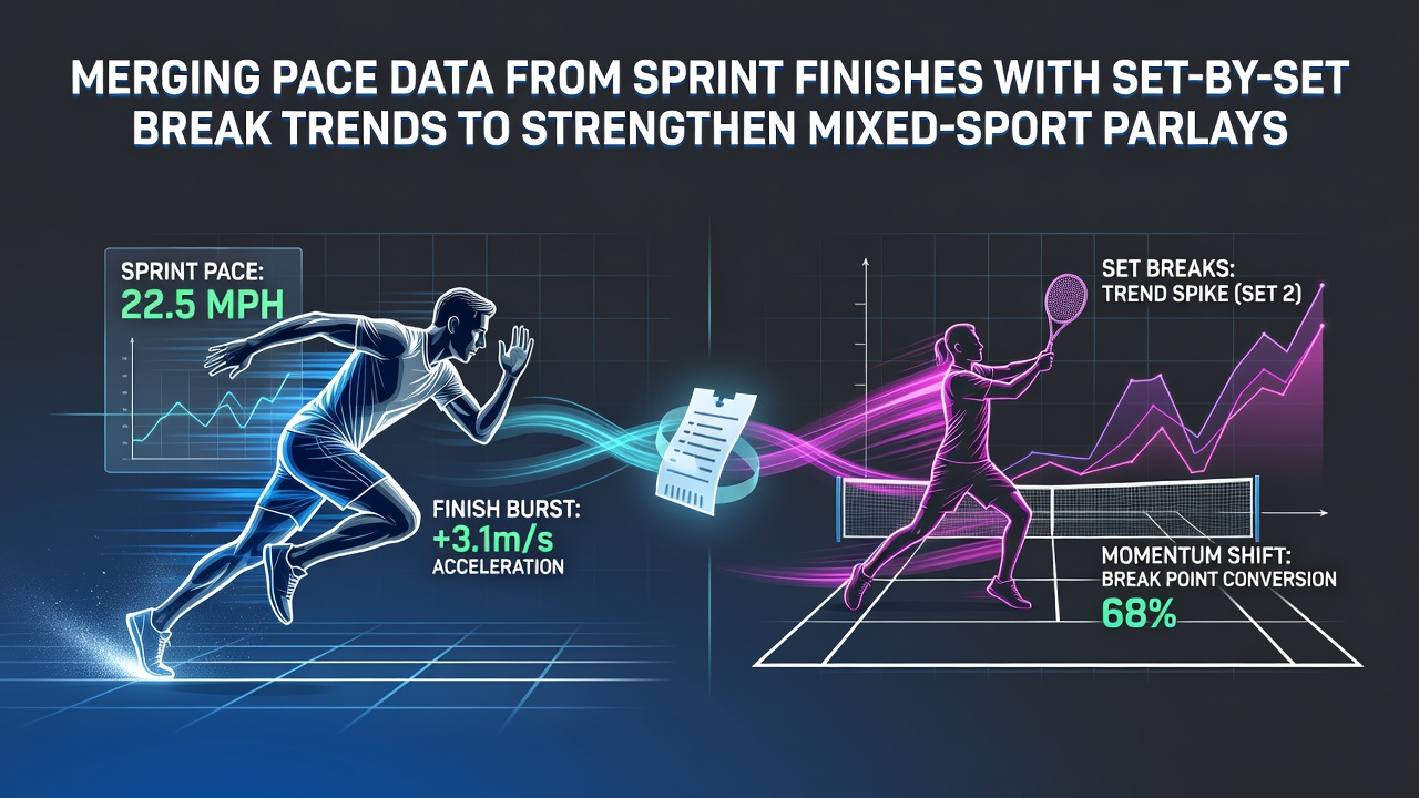 Visual representation of pace data charts from horse racing sprints alongside tennis set-by-set break statistics overlaid on accumulator structures