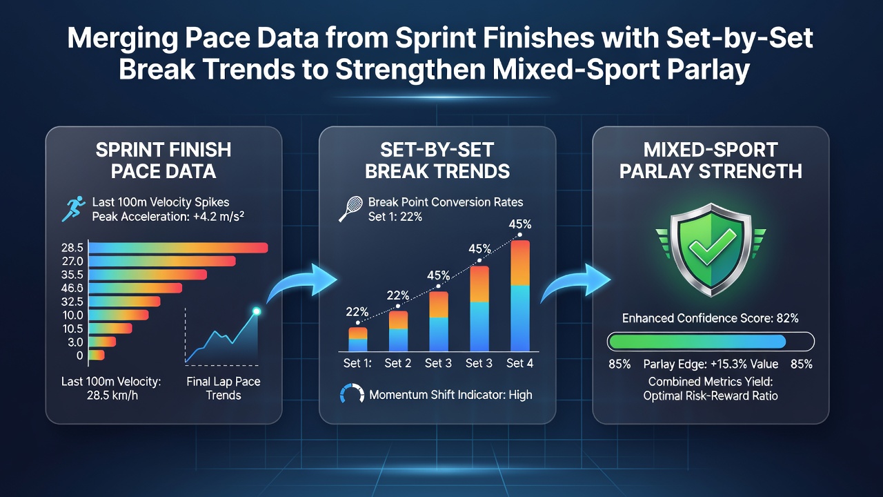 Overlay graphic showing combined datasets where sprint sectional percentiles intersect with tennis break percentages in multi-leg accumulator layouts