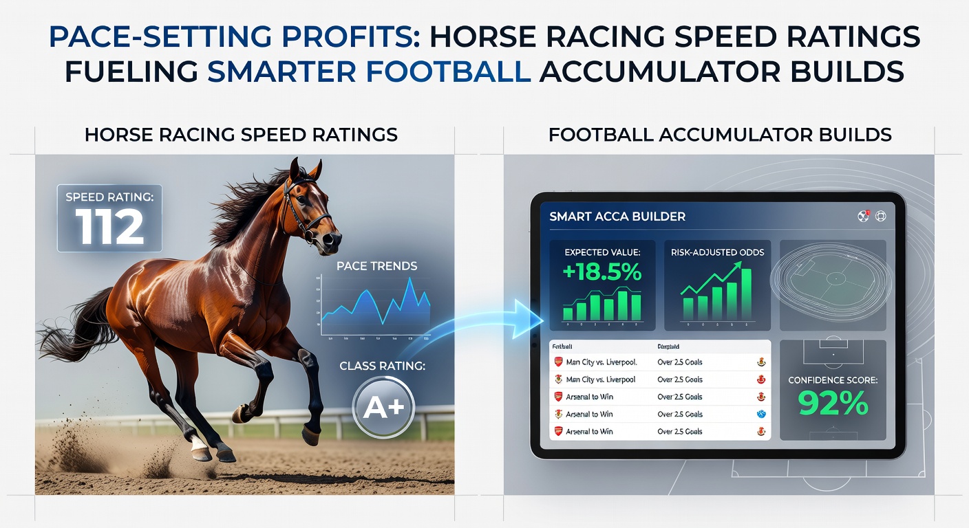 Graph comparing horse speed ratings to football team pace stats, with overlaid accumulator payout examples from recent matches