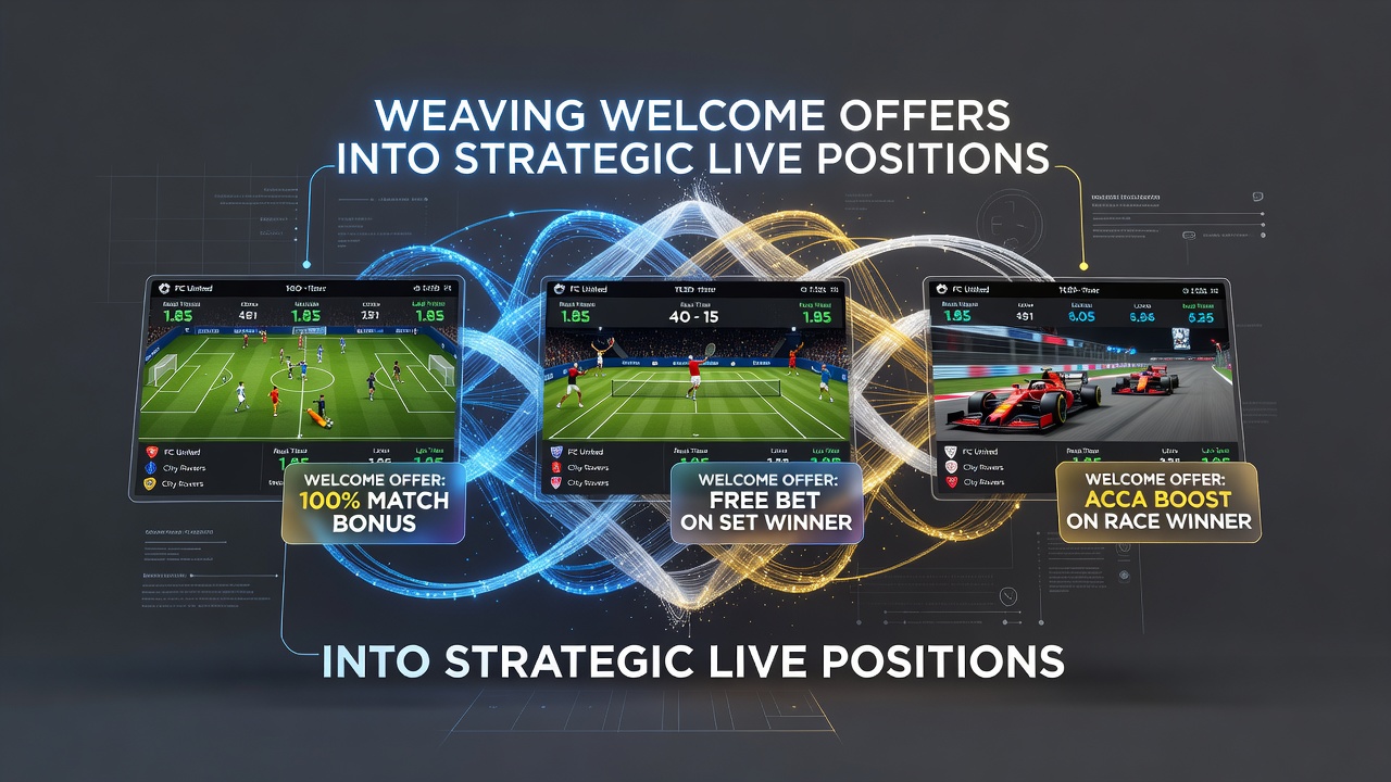 Strategic live betting positions integrated with welcome offers across sports fixtures